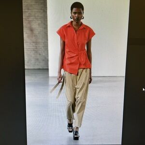 ZARA 100% cotton Knotted poplin shirt in red